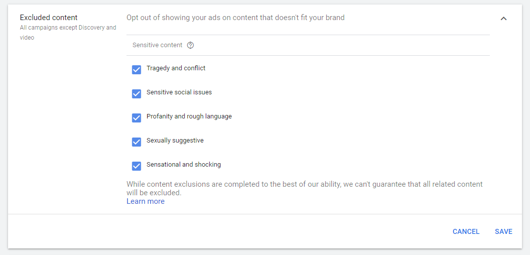 Google Ads Excluded Content